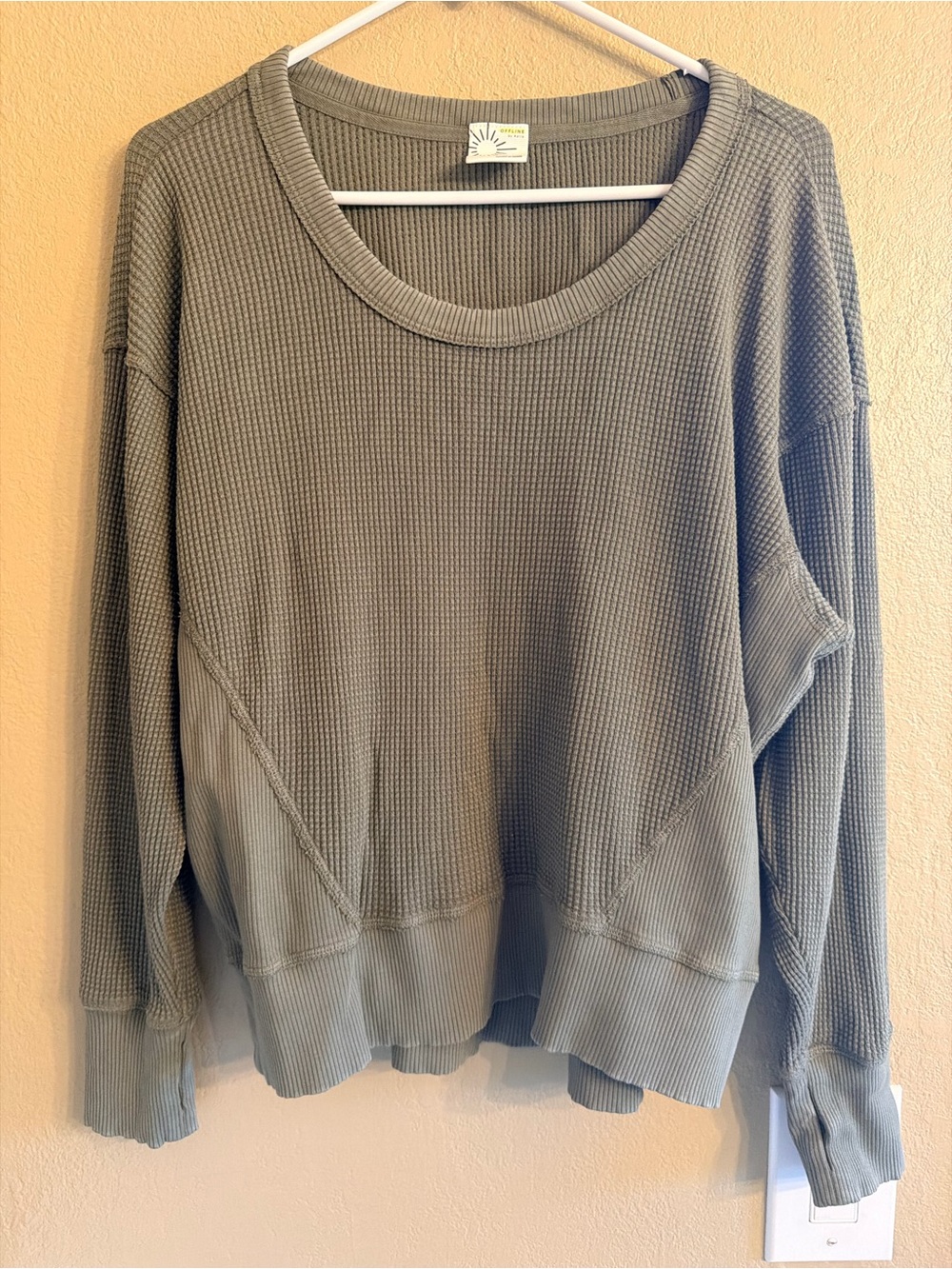 Aerie Waffle-Knit Women's Sweater - Olive Green